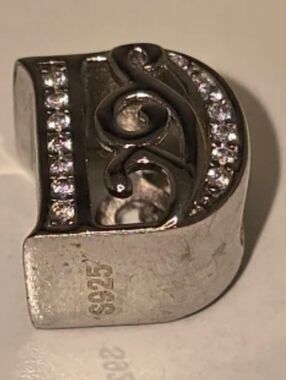 Sterling Silver 'D' Initial Charm with Clear Crystals - S925